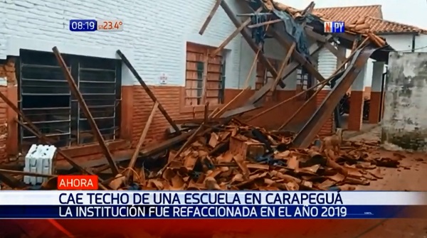 Se desploma el techo de una escuela en Carapeguá
