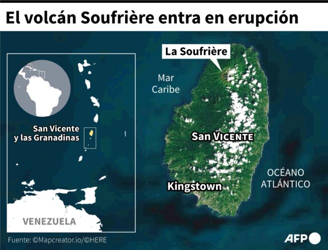 Miles de evacuados tras erupción de volcán de la isla caribeña San Vicente
