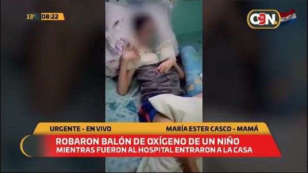 Roban balón de oxígeno de un niño con parálisis en Capiatá