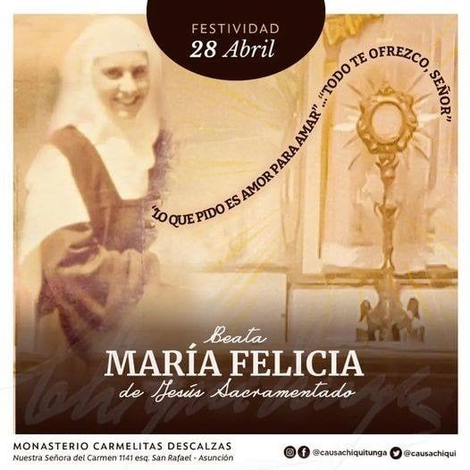 Jueves 28 de Abril: Festividad de Beata María de Jesús Sacramentado – “Chiquitunga”