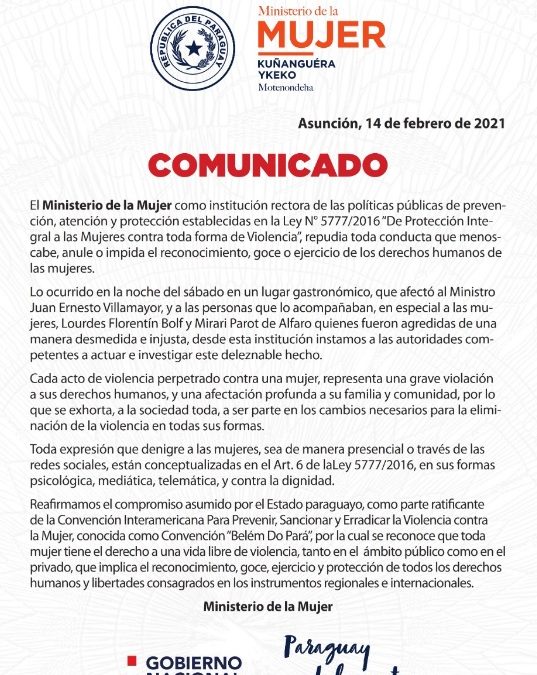 Ministerio de la Mujer emite un comunicado sobre el escrache a Villamayor