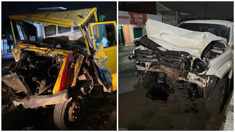 Choque frontal entre camioneta y camión deja dos heridos en Ñemby