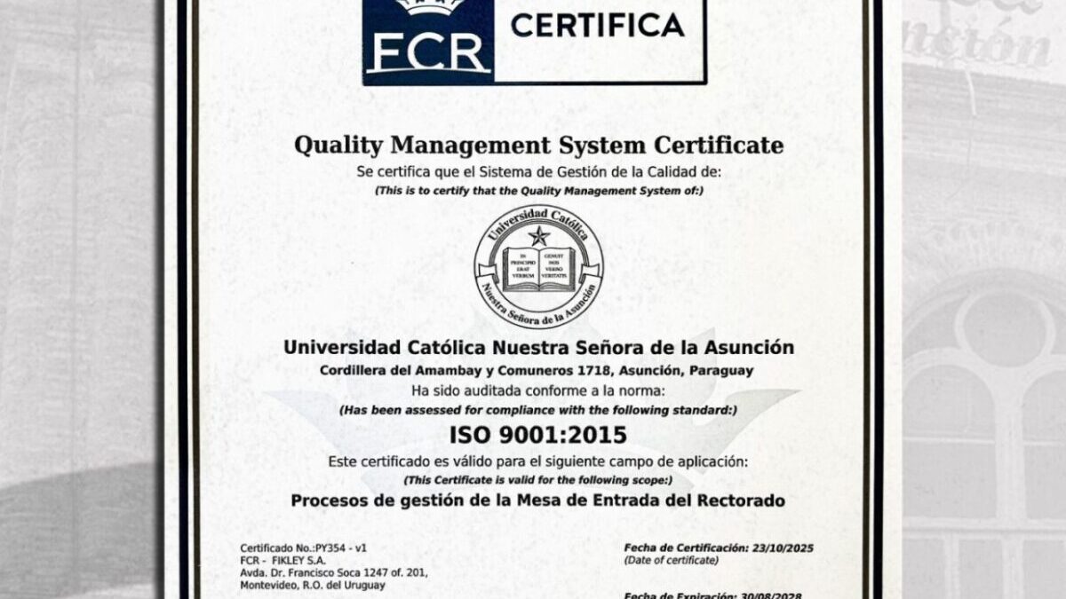 UC recibe oficialmente certificado internacional ISO 9001:2015
